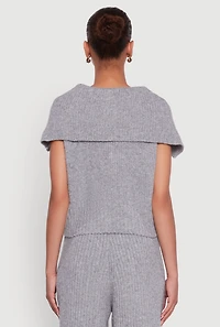Womens Brushed Rib Knit Collared Button Front Sweater Vest, Grey, Size S