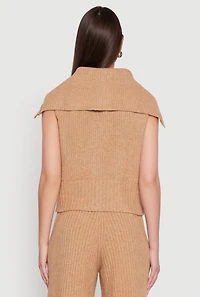 Womens Brushed Rib Knit Collared Button Front Sweater Vest, Brown, Size L