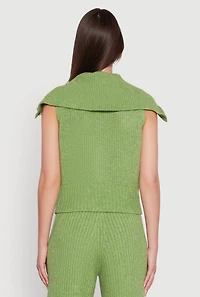 Womens Brushed Rib Knit Collared Button Front Sweater Vest, Green, Size L