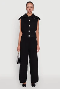 Womens Brushed Ribbed Knit Pull On Wide Leg Pants, Black, Size S