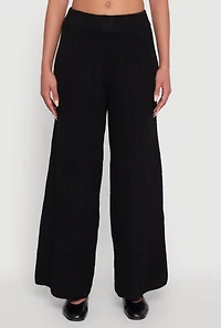 Womens Brushed Ribbed Knit Pull On Wide Leg Pants,