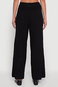 Womens Brushed Ribbed Knit Pull On Wide Leg Pants,