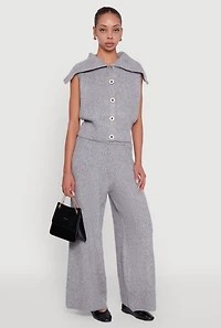 Womens Brushed Ribbed Knit Pull On Wide Leg Pants, Grey, Size S