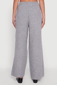 Womens Brushed Ribbed Knit Pull On Wide Leg Pants, Grey, Size S