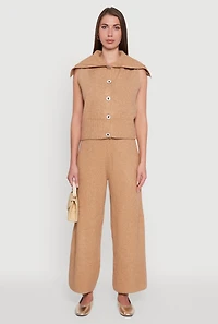 Womens Brushed Ribbed Knit Pull On Wide Leg Pants, S