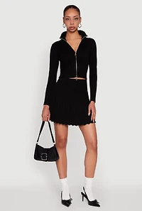 Womens Classic Fit Zip Front Mock Neck Cropped Sweater,