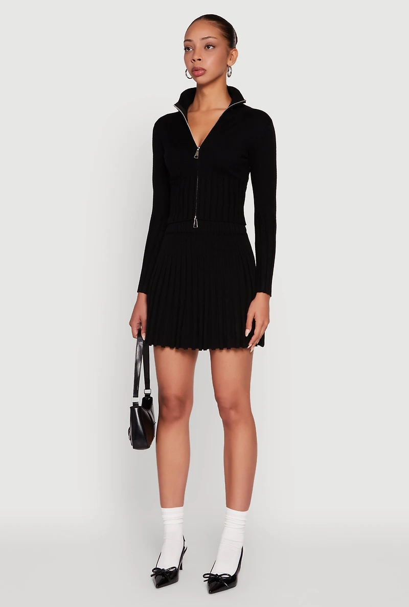 Classic Fit Zip Front Mock Neck Cropped Sweater