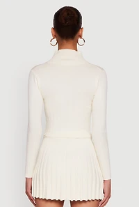 Womens Classic Fit Zip Front Mock Neck Cropped Sweater, M