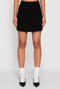 Womens Ribbed Knit Mid Rise Pleated Mini Skirt, Black, Size XL