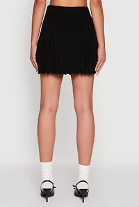 Womens Ribbed Knit Mid Rise Pleated Mini Skirt, Black, Size XL