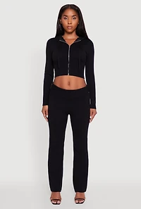 Womens Cropped Zip Front Drawstring Hoodie, Black, Size S