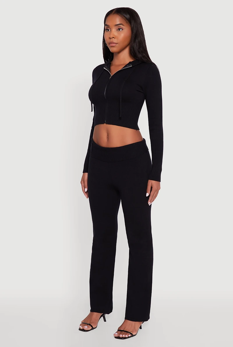 Womens Cropped Zip Front Drawstring Hoodie, Black, Size S
