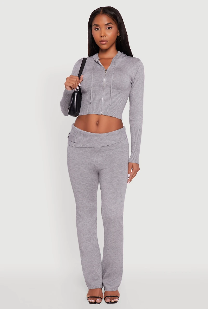 Womens Cropped Zip Front Drawstring Hoodie, Grey, Size L
