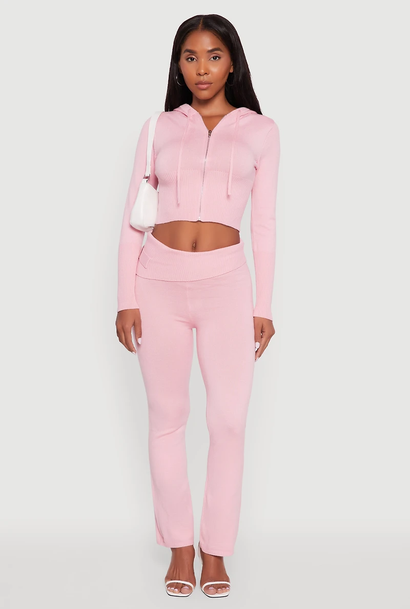 Womens Cropped Zip Front Drawstring Hoodie, M