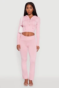 Womens Cropped Zip Front Drawstring Hoodie, M