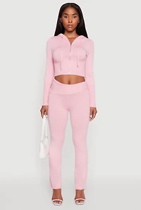 Womens Cropped Zip Front Drawstring Hoodie, M