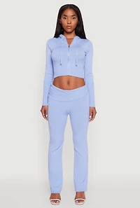 Womens Cropped Zip Front Drawstring Hoodie,