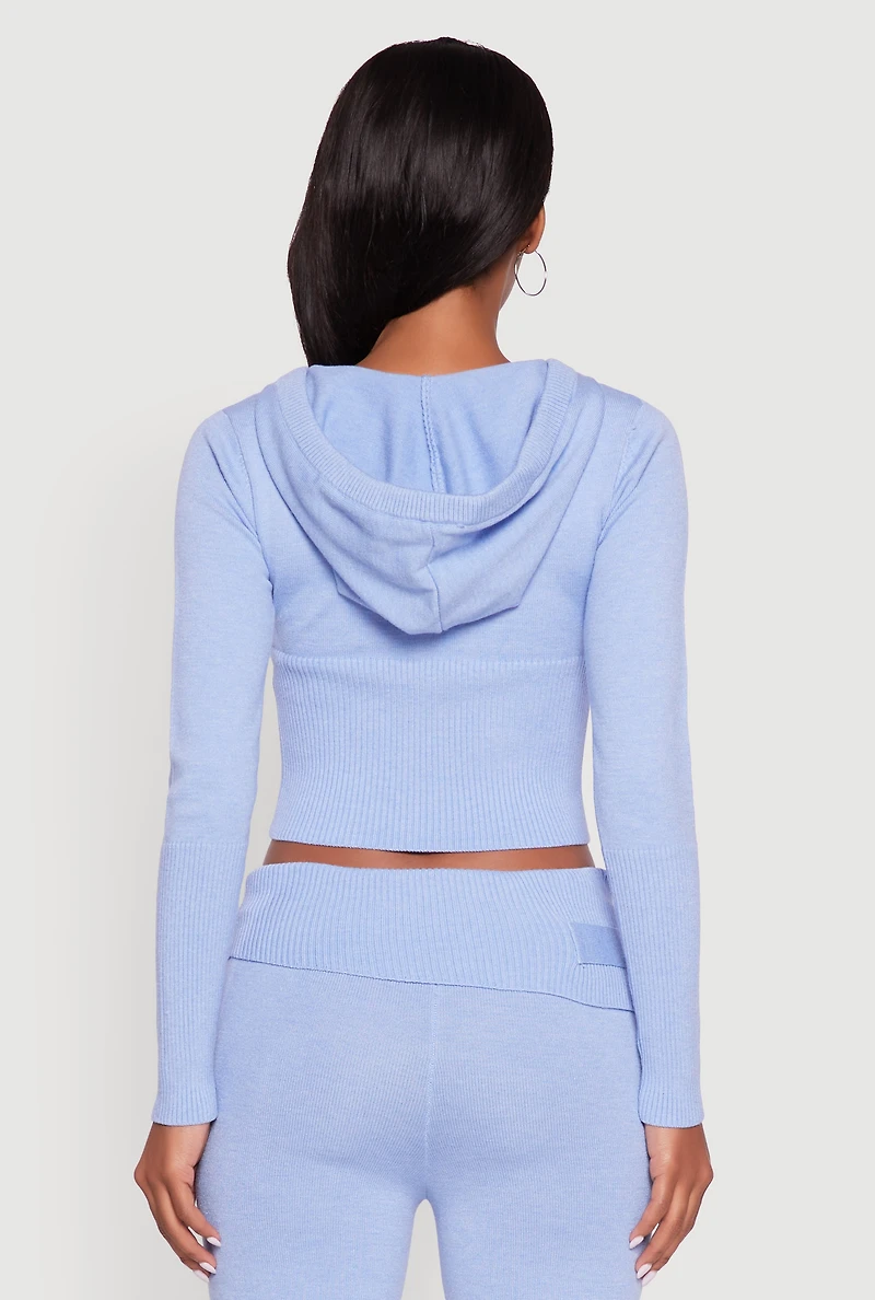 Womens Cropped Zip Front Drawstring Hoodie,