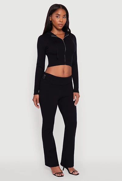 Womens Fold Over Buckle Detail Slim Leg Pants,