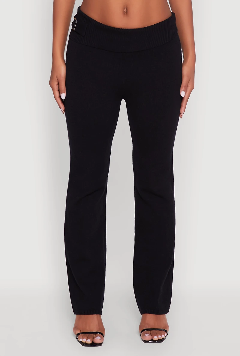 Fold Over Buckle Detail Slim Leg Pants
