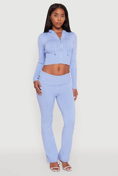 Womens Fold Over Buckle Detail Slim Leg Pants,