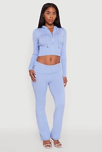 Womens Fold Over Buckle Detail Slim Leg Pants,
