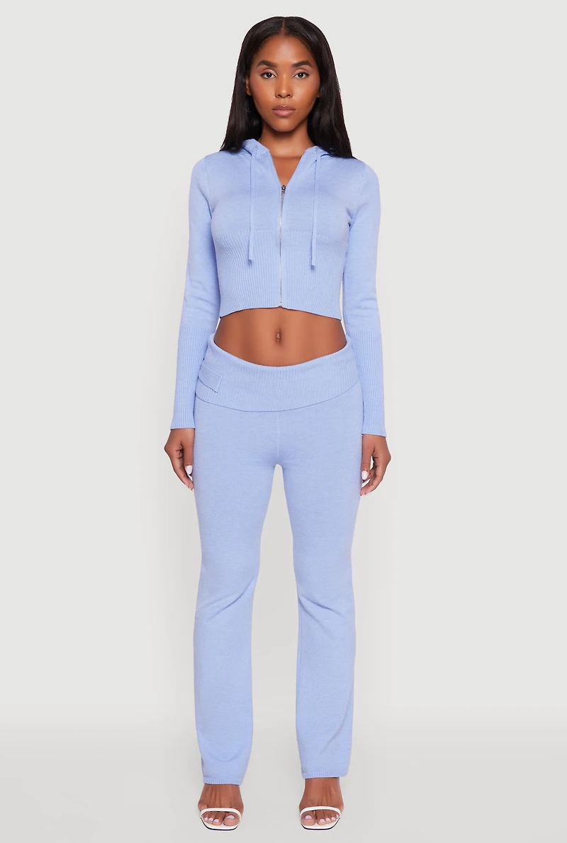 Womens Fold Over Buckle Detail Slim Leg Pants,