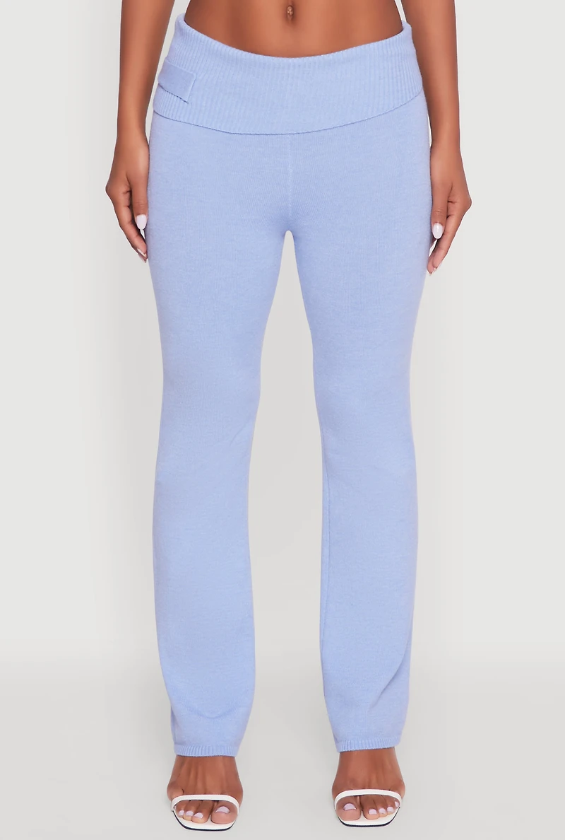 Womens Fold Over Buckle Detail Slim Leg Pants,