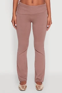 Womens Fold Over Buckle Detail Slim Leg Pants, Brown, Size L