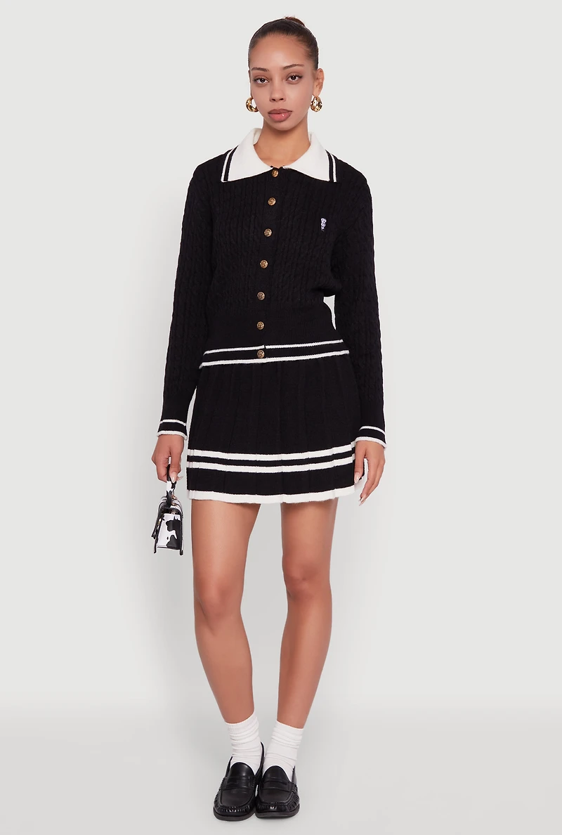 Womens Bear Patch Graphic Varsity Stripe Cardigan, L