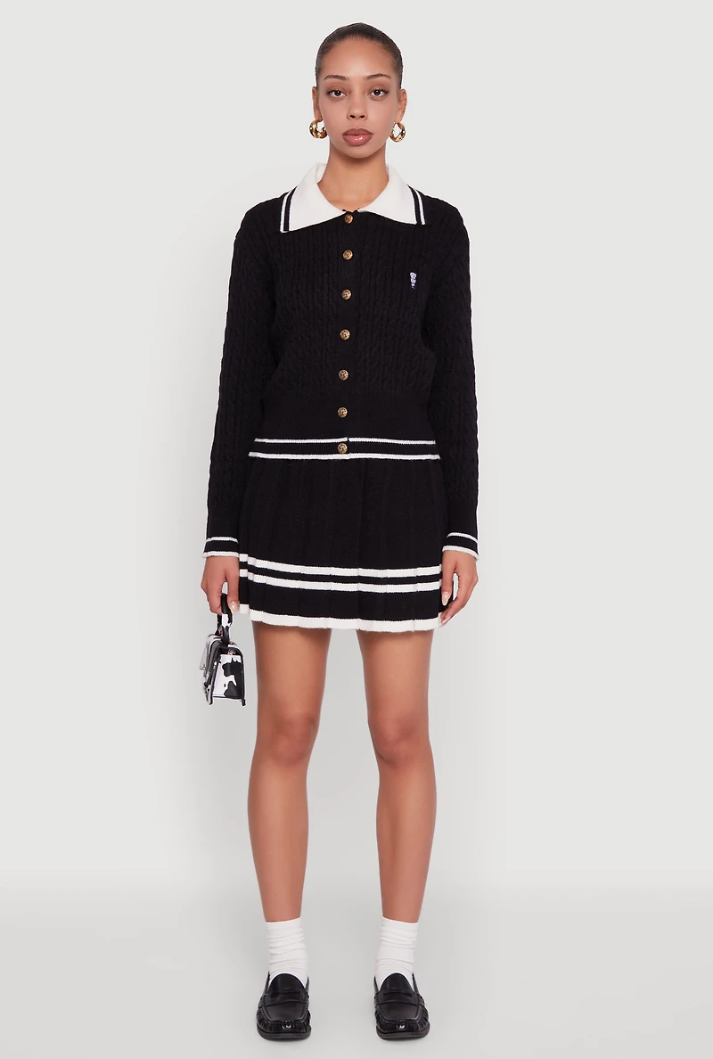 Womens Bear Patch Graphic Varsity Stripe Cardigan,
