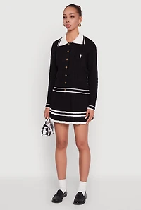 Womens Bear Patch Graphic Varsity Stripe Cardigan, Black,