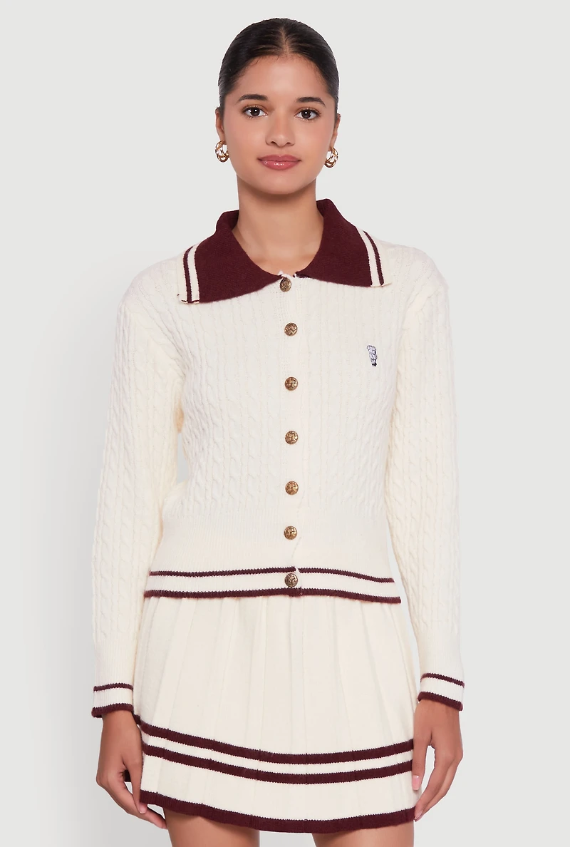 Bear Patch Graphic Varsity Stripe Cardigan