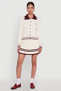 Bear Patch Graphic Varsity Stripe Cardigan