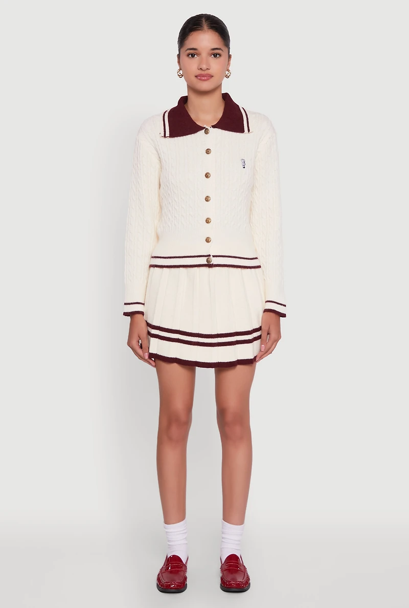 Bear Patch Graphic Varsity Stripe Cardigan