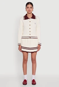 Bear Patch Graphic Varsity Stripe Cardigan