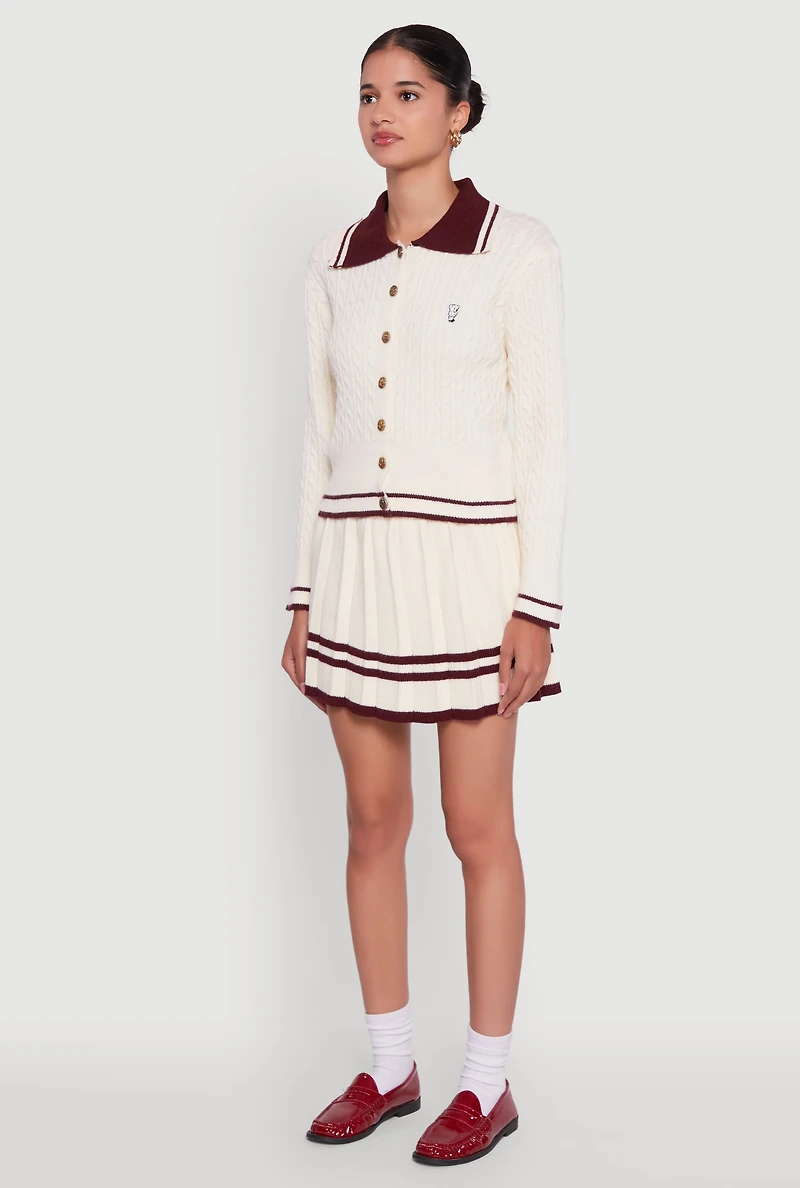 Bear Patch Graphic Varsity Stripe Cardigan