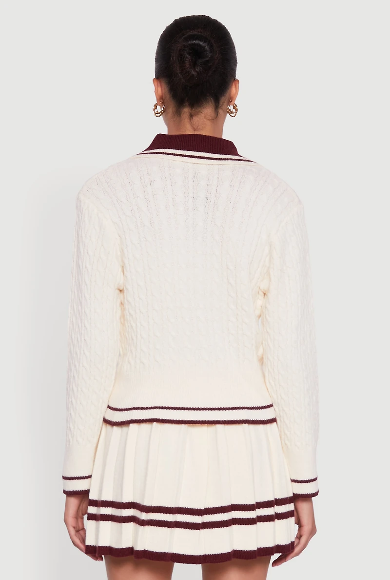 Bear Patch Graphic Varsity Stripe Cardigan