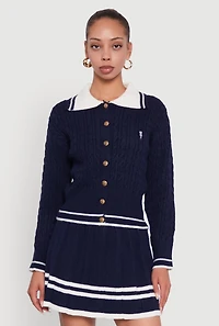 Bear Patch Graphic Varsity Stripe Cardigan