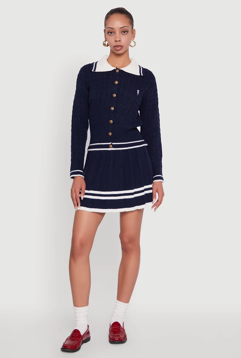 Womens Bear Patch Graphic Varsity Stripe Cardigan,