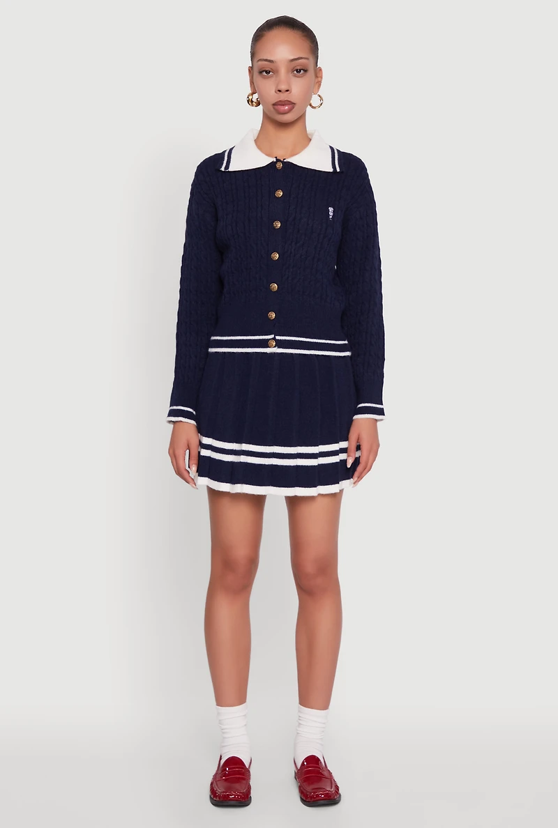 Womens Bear Patch Graphic Varsity Stripe Cardigan,
