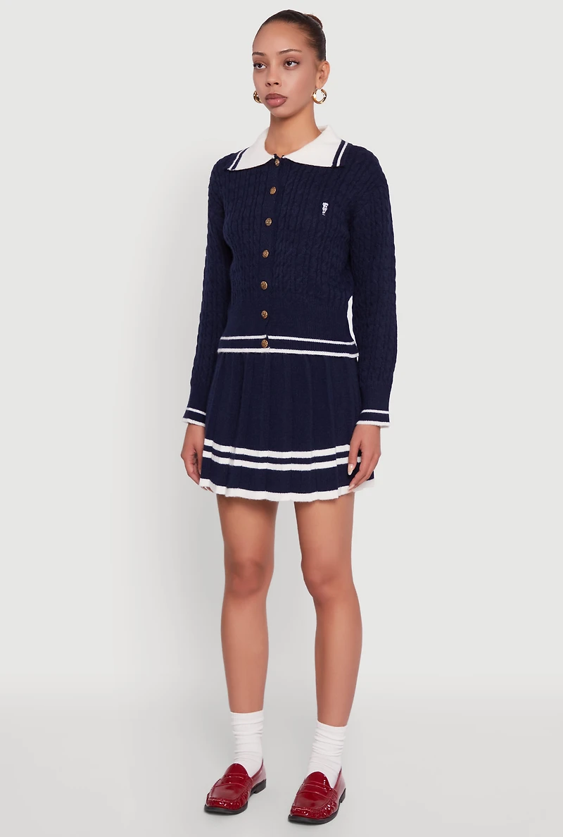 Womens Bear Patch Graphic Varsity Stripe Cardigan,