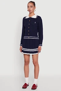 Womens Bear Patch Graphic Varsity Stripe Cardigan,