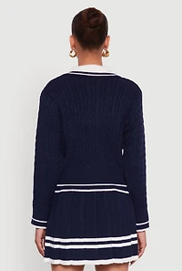 Womens Bear Patch Graphic Varsity Stripe Cardigan,