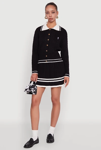 Womens High Waisted Varsity Stripe Pleated Skirt,