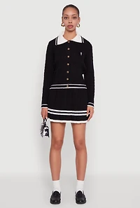 Womens High Waisted Varsity Stripe Pleated Skirt,