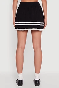 Womens High Waisted Varsity Stripe Pleated Skirt,