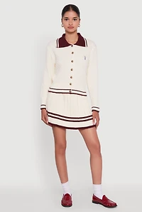 Womens High Waisted Varsity Stripe Pleated Skirt, White, Size L