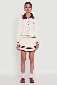 Womens High Waisted Varsity Stripe Pleated Skirt, White, Size L