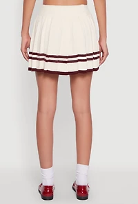Womens High Waisted Varsity Stripe Pleated Skirt, White, Size L